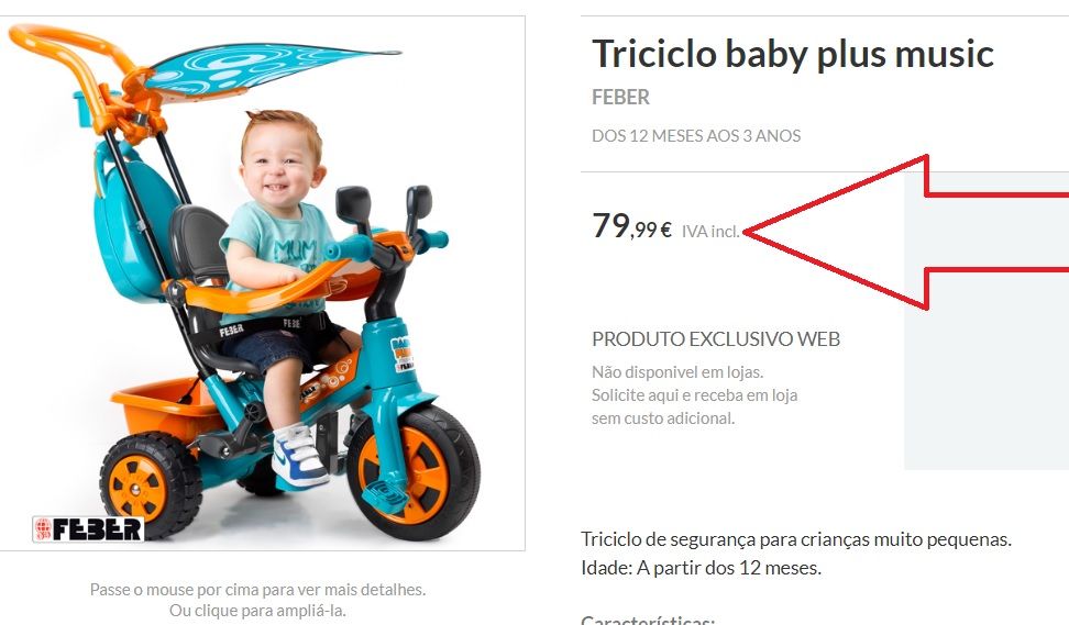 Triciclo baby plus Feber dos DOS 12 MESES AOS 3 ANOS