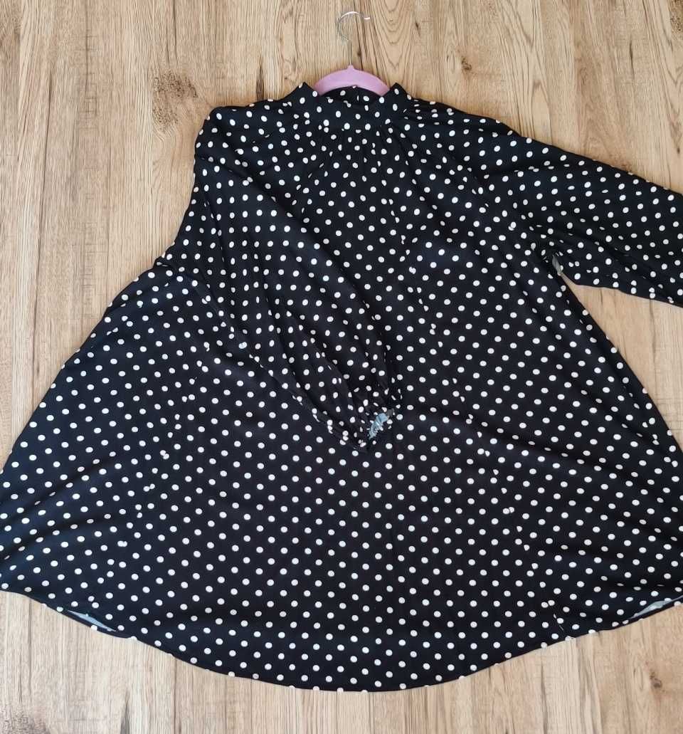 Luźna czarna sukienka w białe groszki, H&M, rozmiar 40
