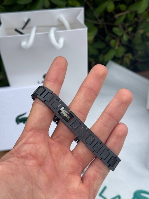 Браслет Lacoste чорний та срібний