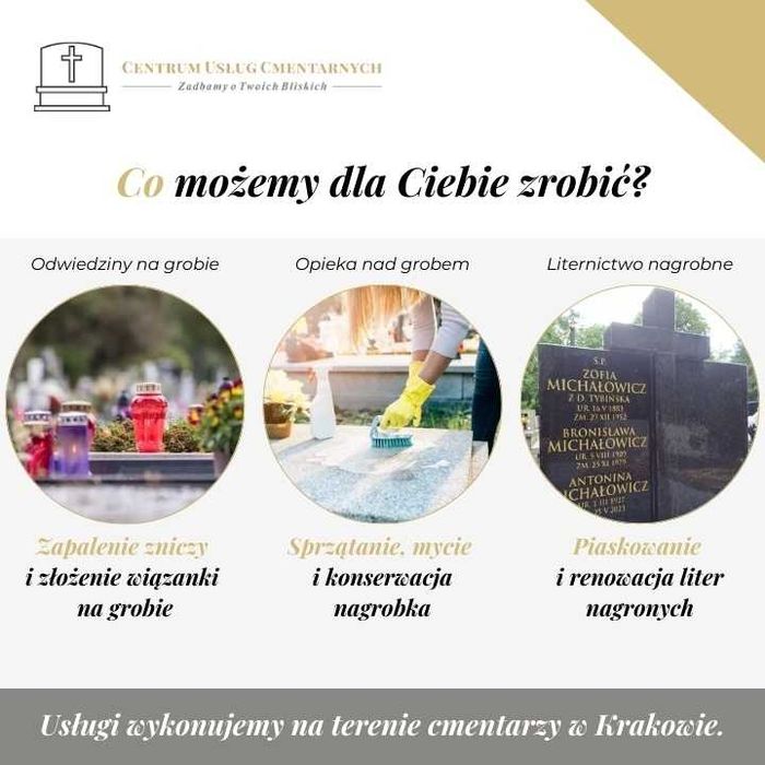 Sprzątanie, mycie i konserwacja grobów + liternictwo nagrobne KRAKÓW