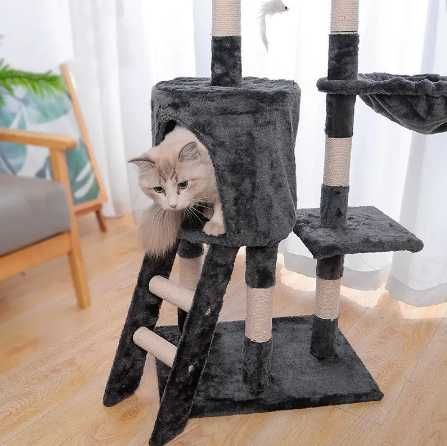 Ігровий комплекс-кігтеточка для великих котів, з будинком та гамаком