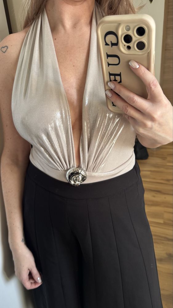 Nowe body strój kąpielowy srebrne ZARA odkryte plecy S 36