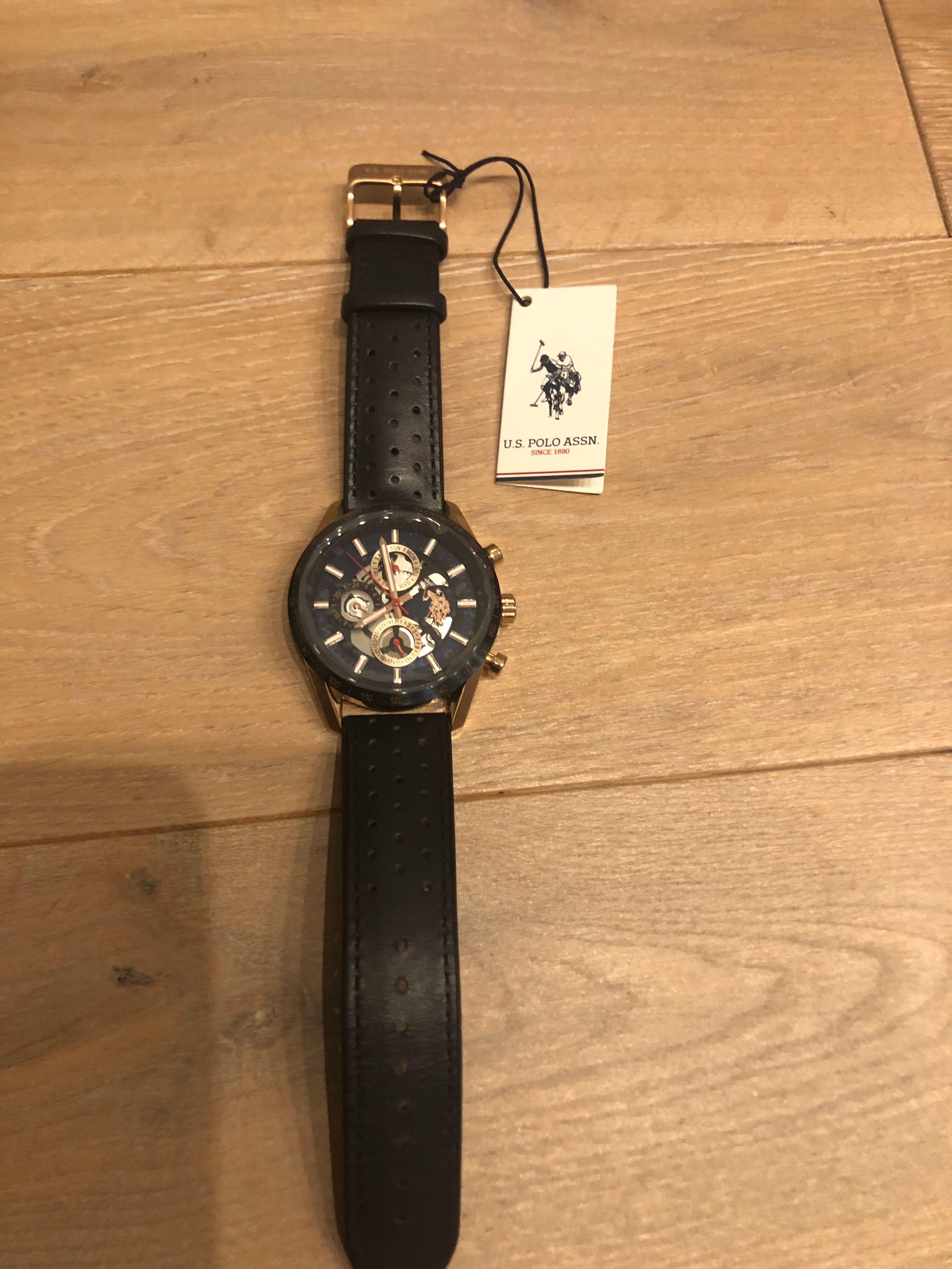 Chronograf/zegarek U.S. Polo Assn. w kolorze złoto-granatowym