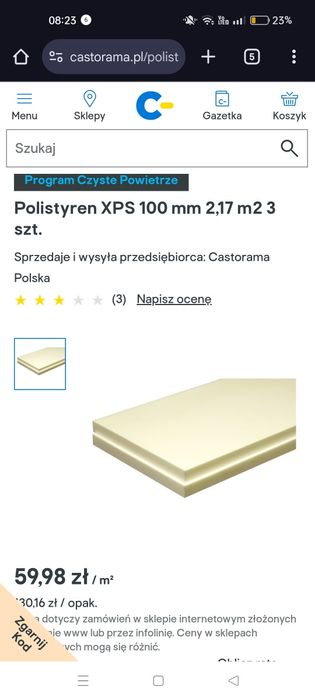 Styropian 10cm 100mm Polistyren XPS  2.17m2 3szt.op