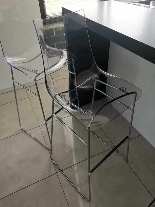 Zestaw Hokery 80cm transparentny chrom Zebra Anitshock wysoki 2 sztuki
