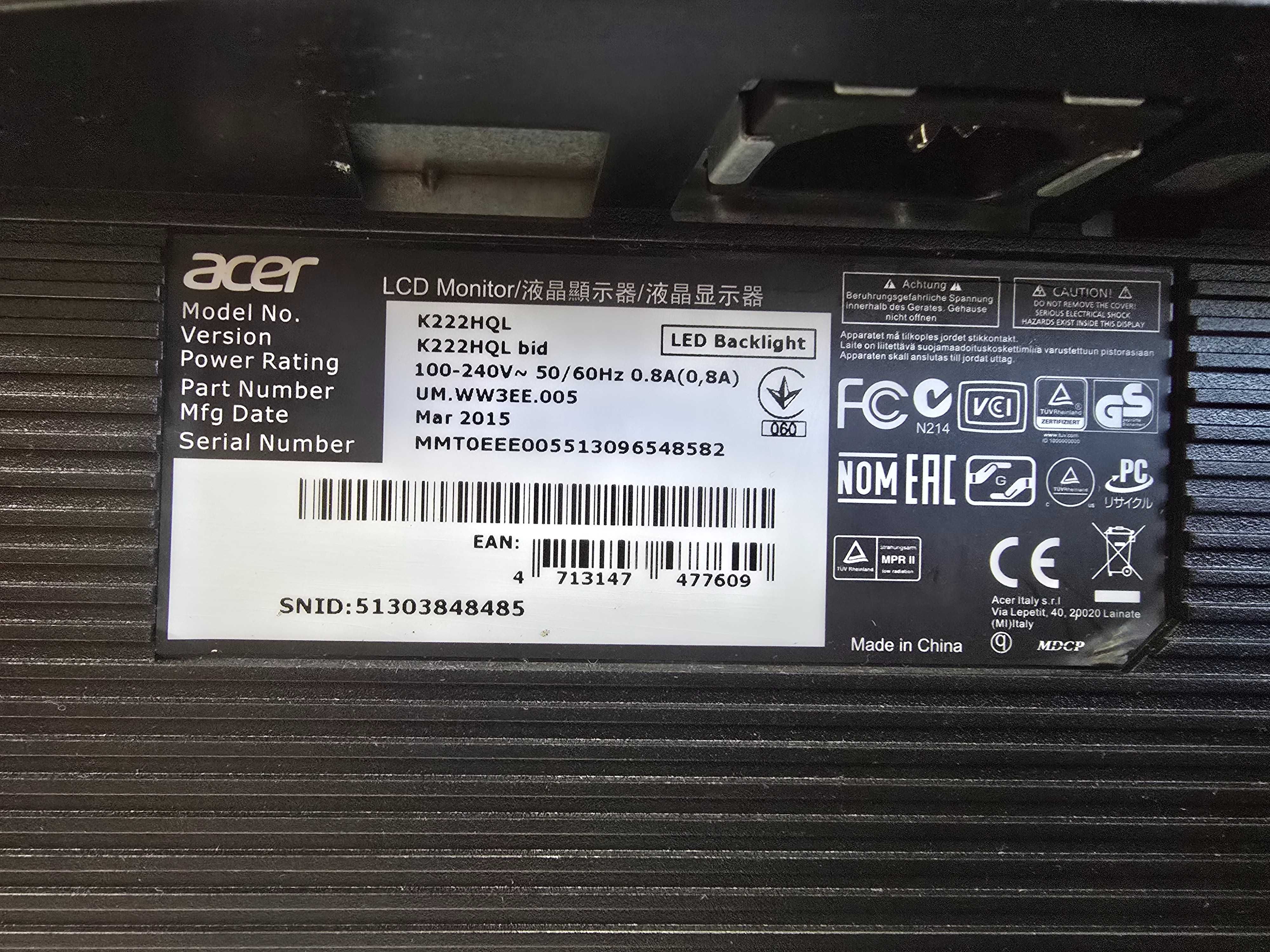 Monitor ACER 22 cale, Full HD, HDMI