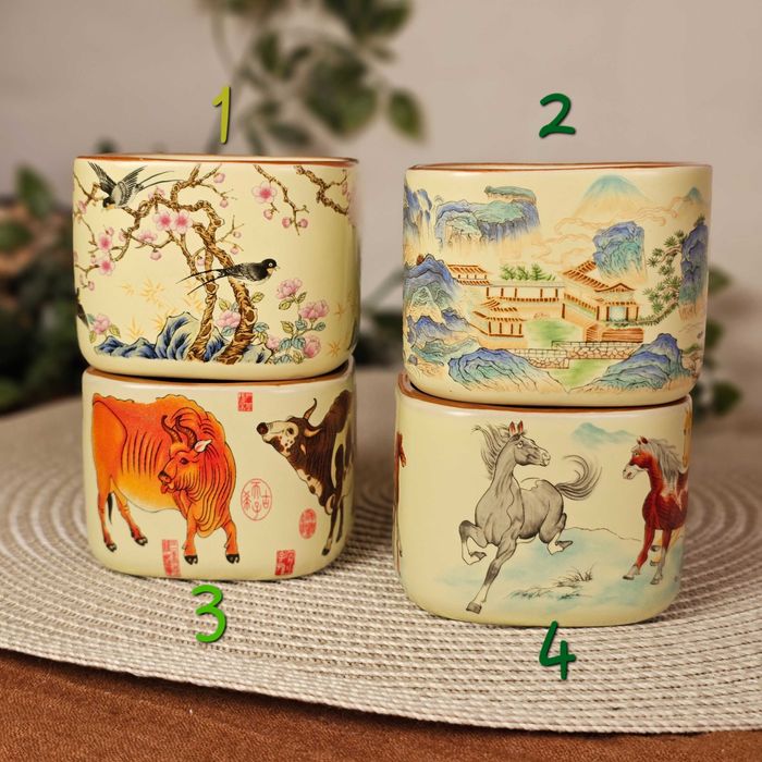 Керамічна чайна піала ❱ квадратна з кольоровим малюнком ❰ 140мл