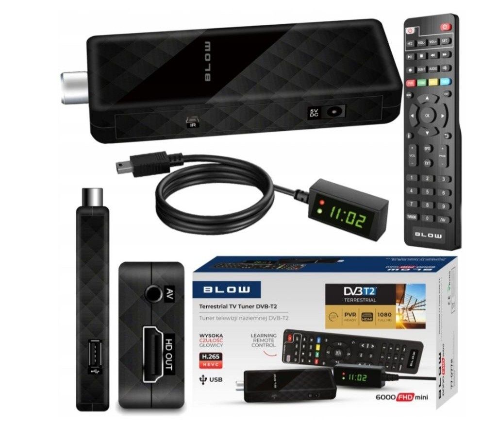 Dekoder tuner DVB-T2 Blow 6000FHD mini + dodatkowy Pilot dla seniora