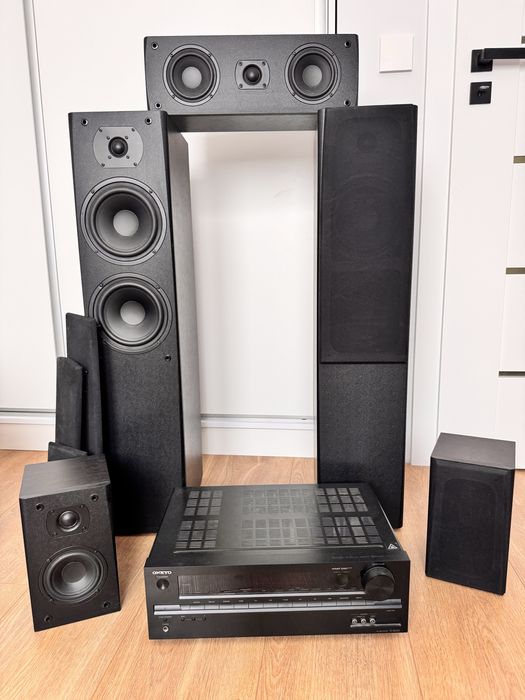 Kino domowe, aplituner + 5 glośników Onkyo TX-SR333 + Maudio