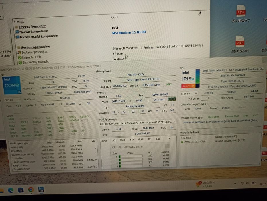 Okazja! Laptop MSI Modern 15 B11M i5 / 8GB / 1TB SSD / WIN 11 PRO