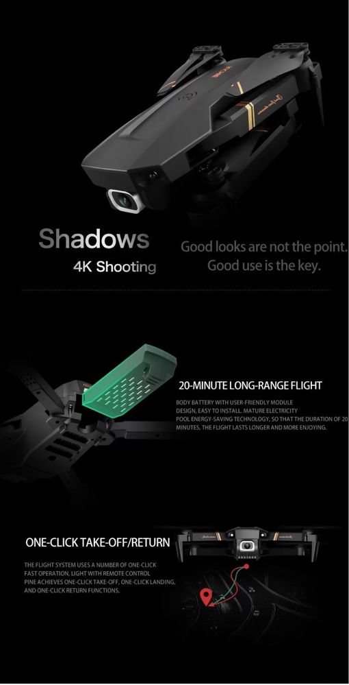 Multifunkcyjny składany DRON z kamerą 4K Shadow Record HD + komplet!