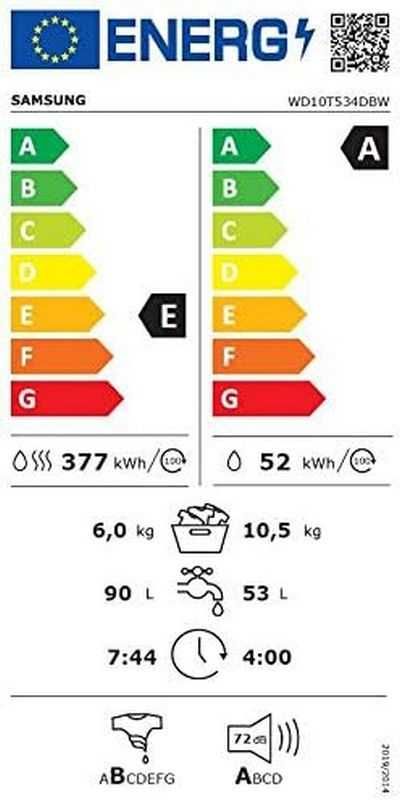 Pralko-suszarka Samsung WD10T534DBW Ai Control 10,5/6 kg EcoBubble