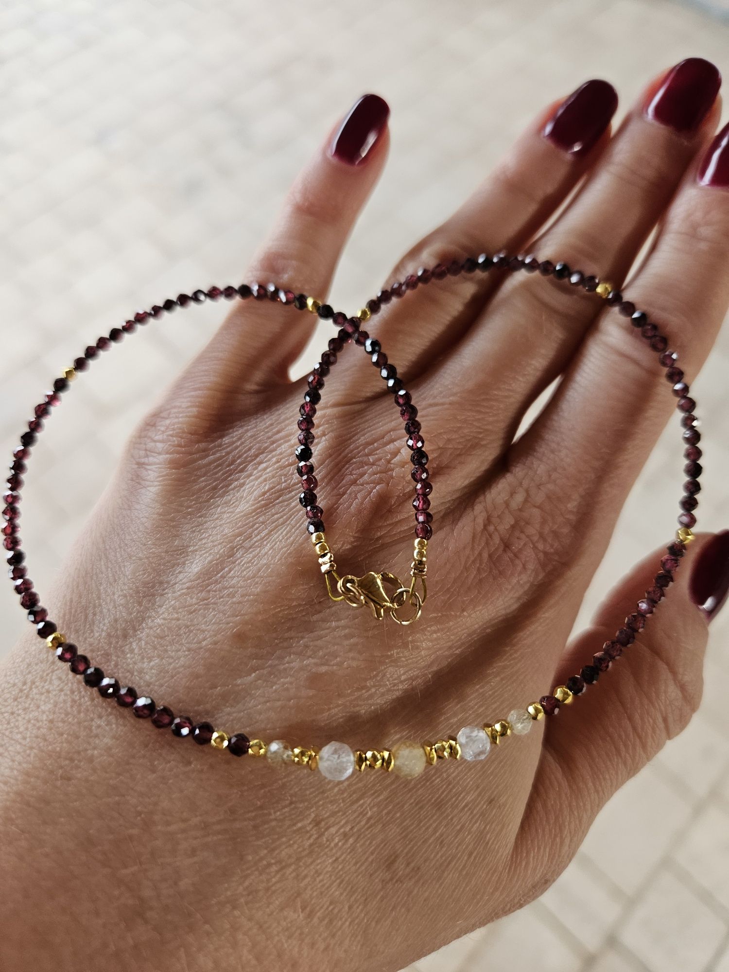 Naszyjnik Choker kamienie naturalne Cytryn Granat Hematyt