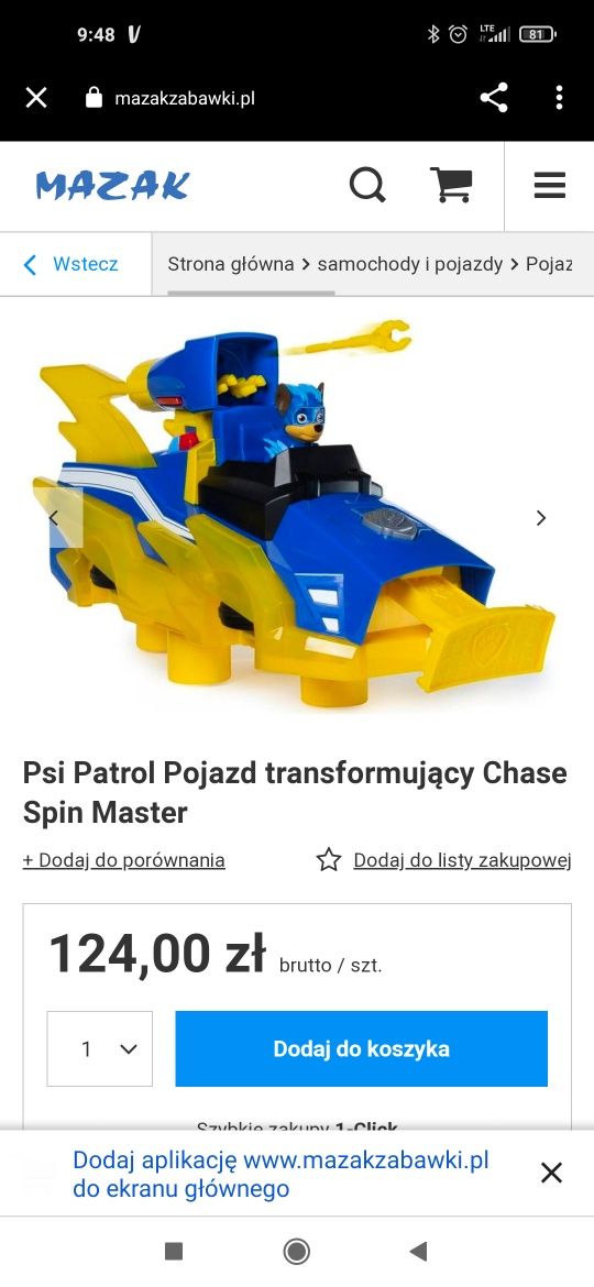 Psi patrol samochód Psi Patrol Pojazd transformujący Chase Spin Master