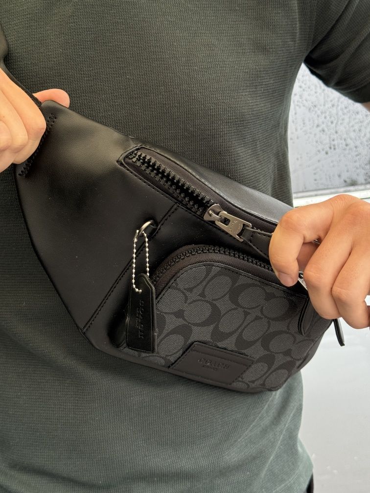 Сумка чоловіча бананка поясна Coach Track Belt Bag Grey/Black