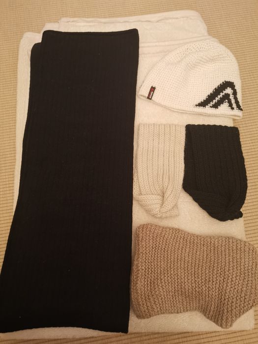Komplet  czapka, szal, komin , opaski(5 elem)