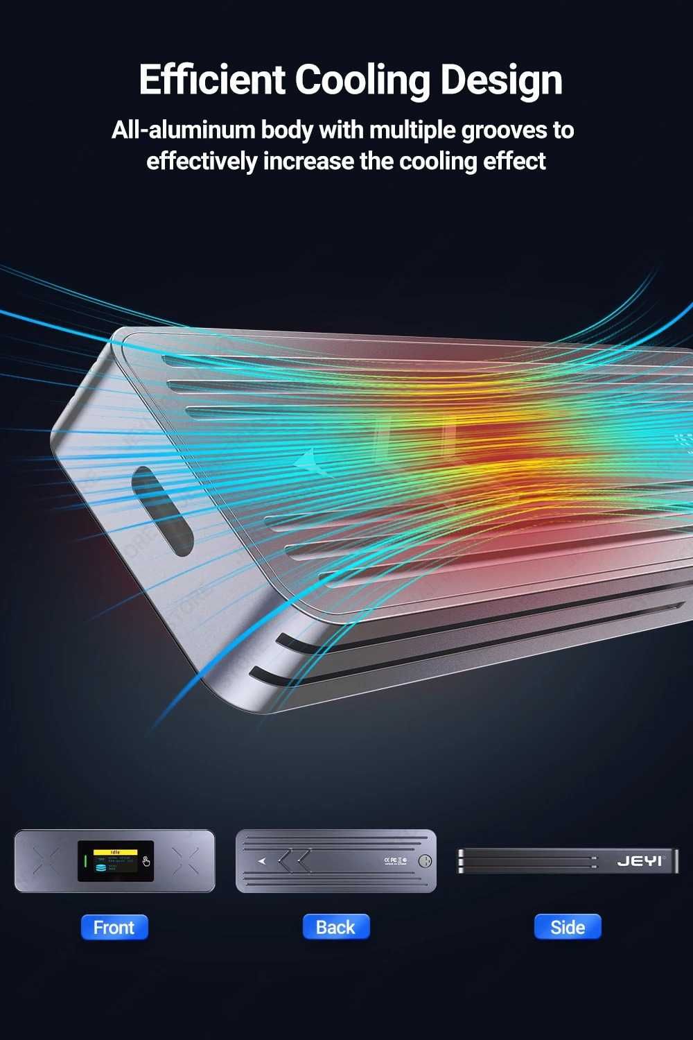 Карман JEYI i9X M.2 NVMe/NGFF/SATA SSD із сенсорним екраном 3.2 Gen 2