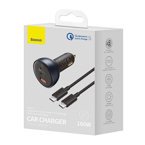 Baseus szybka ładowarka samochodowa USB / USB Typ C 160W PPS Quick Cha