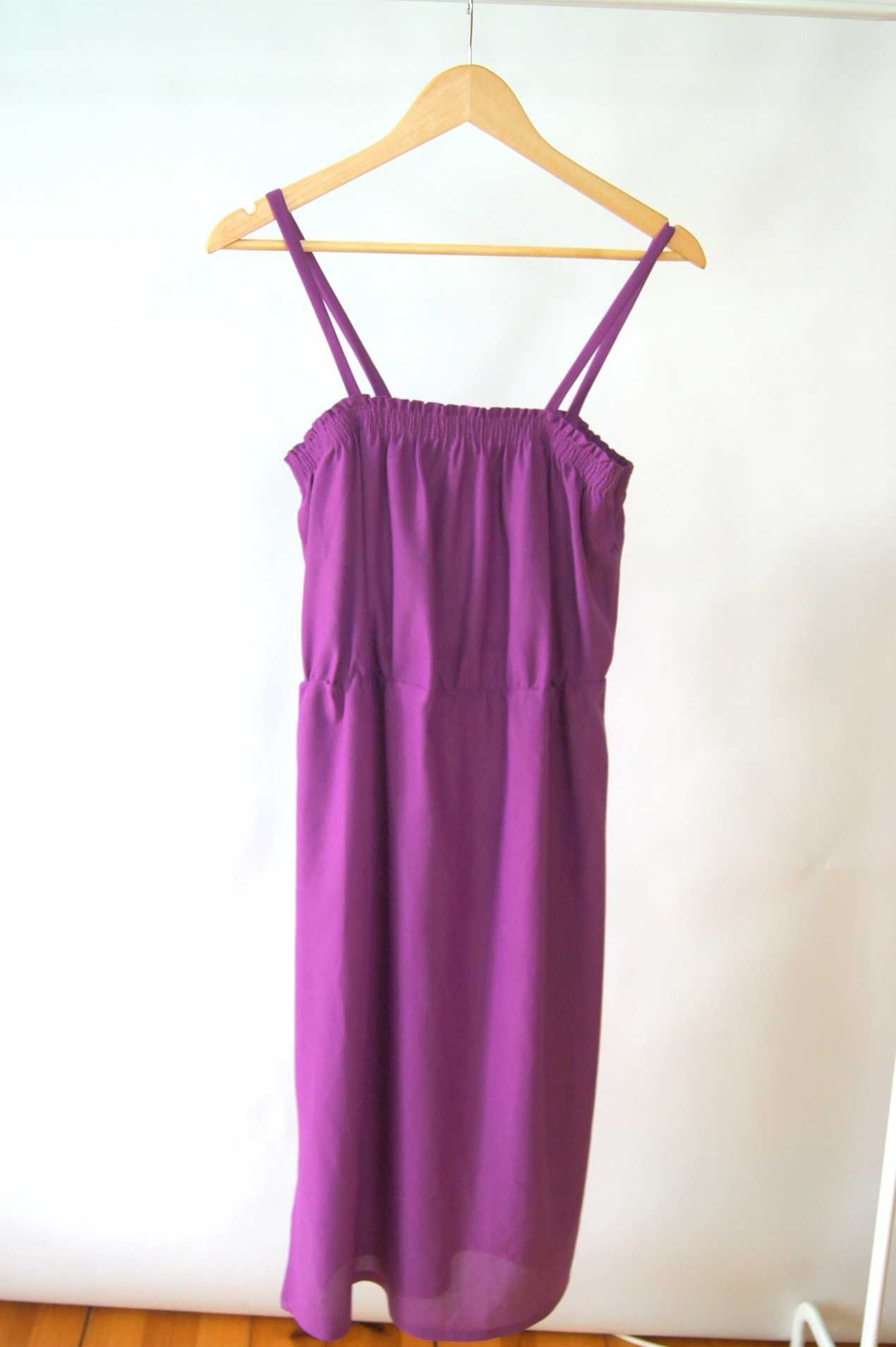letnia prosta fioletowa sukienka na ramiączkach 38M 40L fuksja purpura