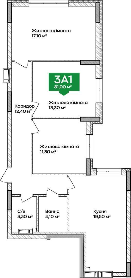 Трикімнатна квартира ЖК поруч з Центральним парком