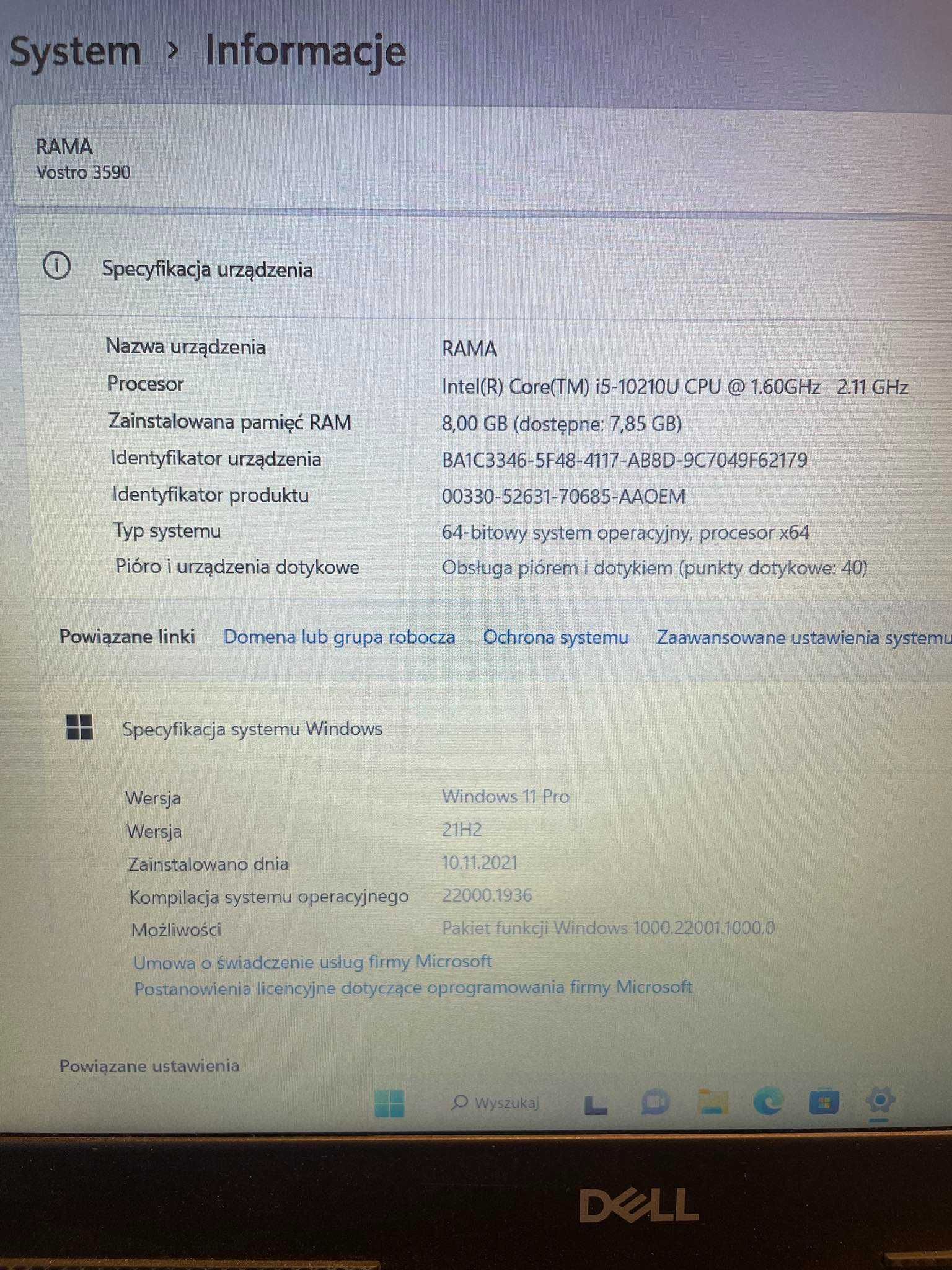 SYNDYK sprzeda - Laptop DELL Vostro 3590