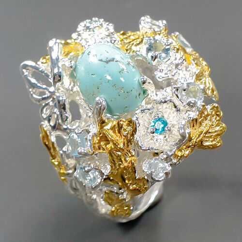 Кольцо из серебра 925 пробы с натуральной бирюзой, размер 18