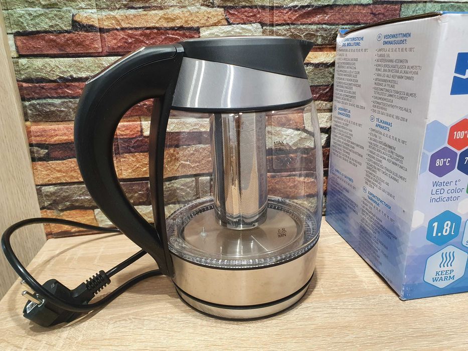 Czajnik Bezprzewodowy Szklany 1.8L Reg. Temp. 40-100°C LED Sitko ForMe