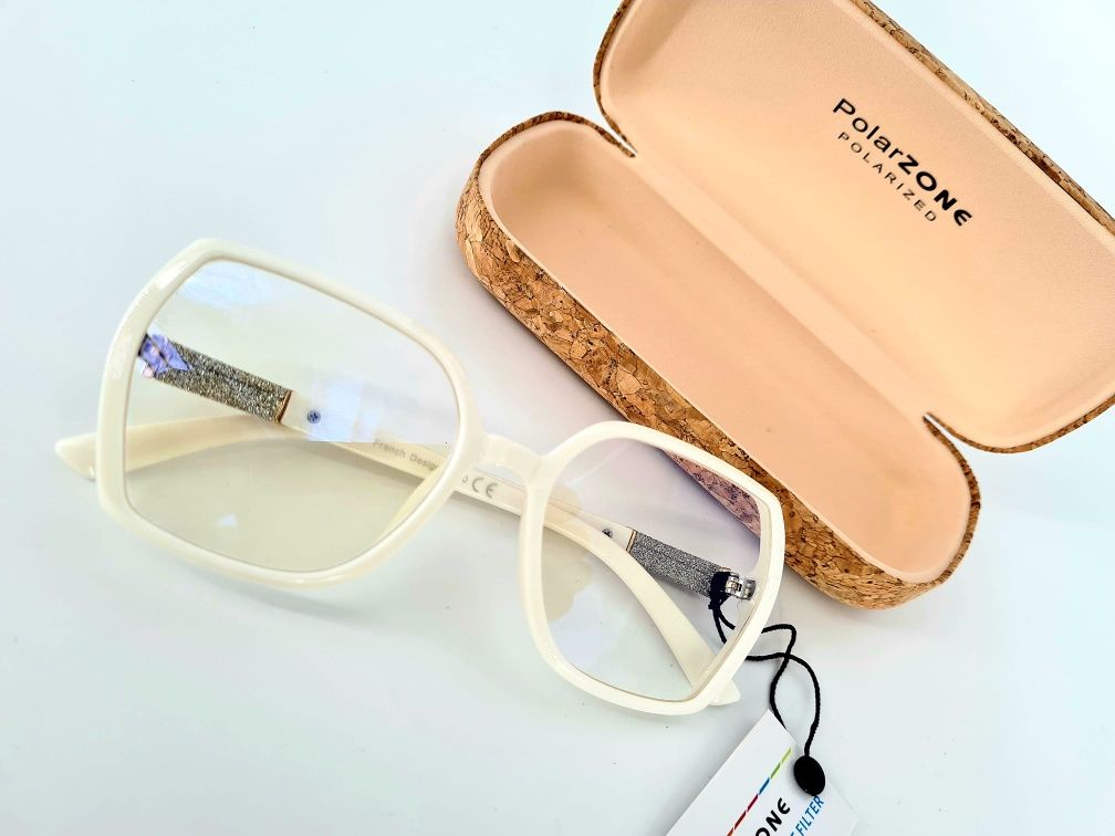 Nowe modne okulary do komputera marki Polarzone biała oprawa