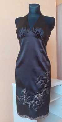 38 Sukienka na sylwestra satynowa haft cekiny Y2K real vintage retro