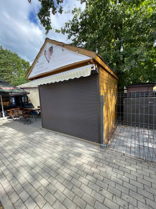 Domek handlowy 3x3 budka handlowa stal srebro kamienie solidna roleta