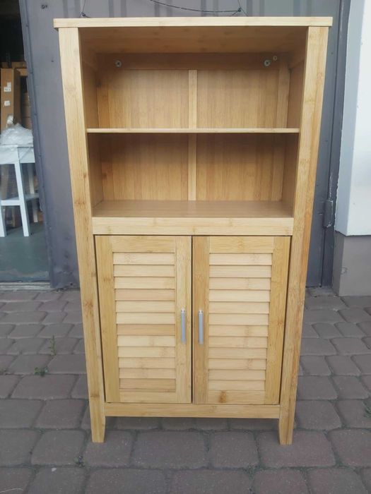 Bambusowy lamelowy REGAŁ ŁAZIENKOWY 4 półki + drzwiczki