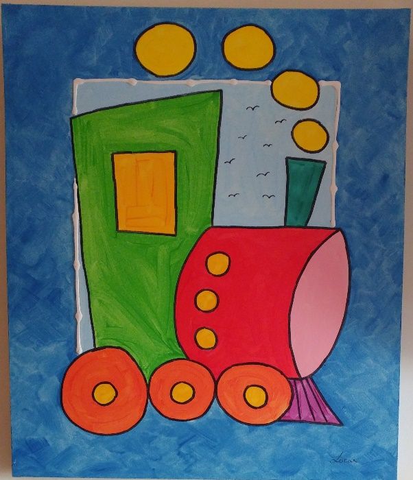 Tela p/ Quarto Criança (Enorme: 95 x 81 x 4 cm) - "Comboio a Vapor"
