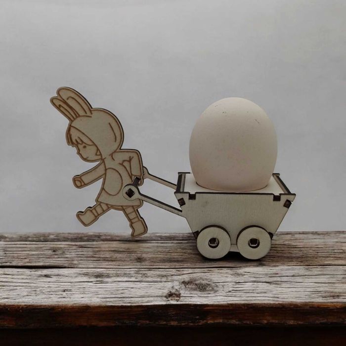 Drewniana Ozdoba Wielkanocna Króliczka z Wózkiem