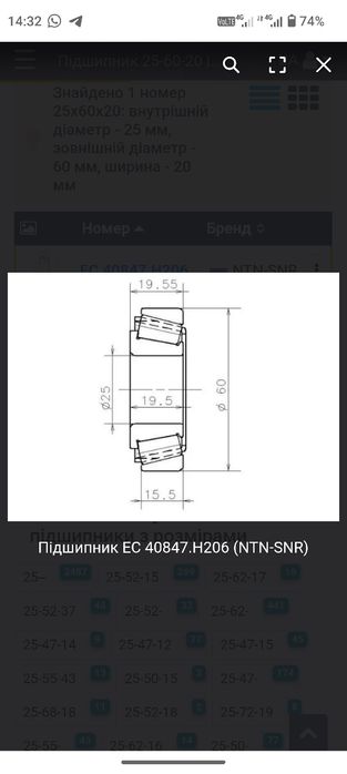 Підшипник EC. 40847 . H206