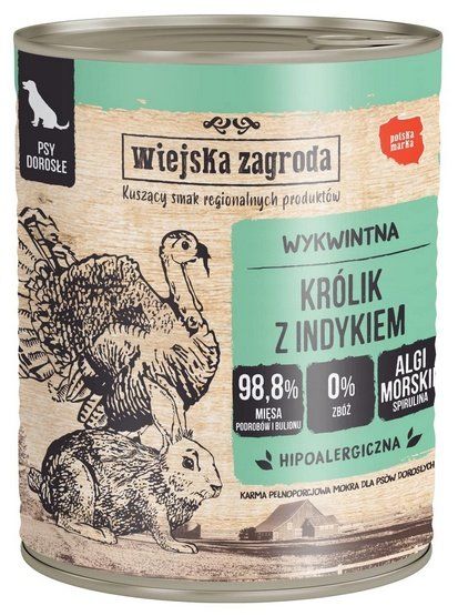 Karma dla psa bez glutenu i GMO - Wiejska Zagroda Królik i Indyk 800g