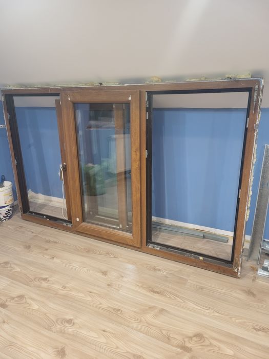 Okno 3-skrzydłowe po demontażu- złoty dąb