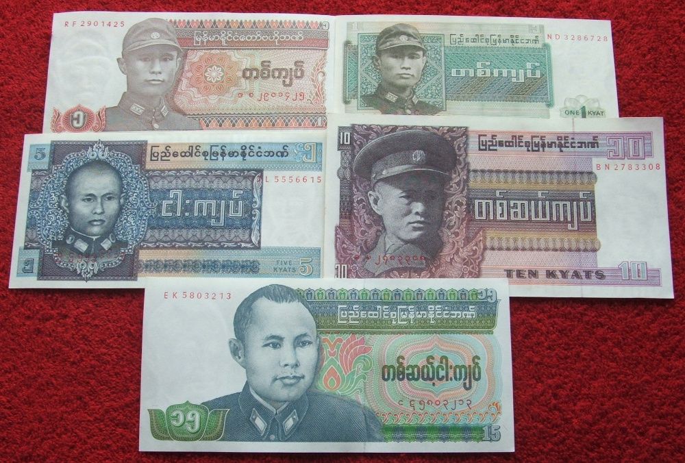 BIRMA Kolekcjonerskie Banknoty Zestaw - 5 sztuk UNC