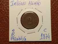 Império Alemão - moeda de 2 pfennig de 1874 C