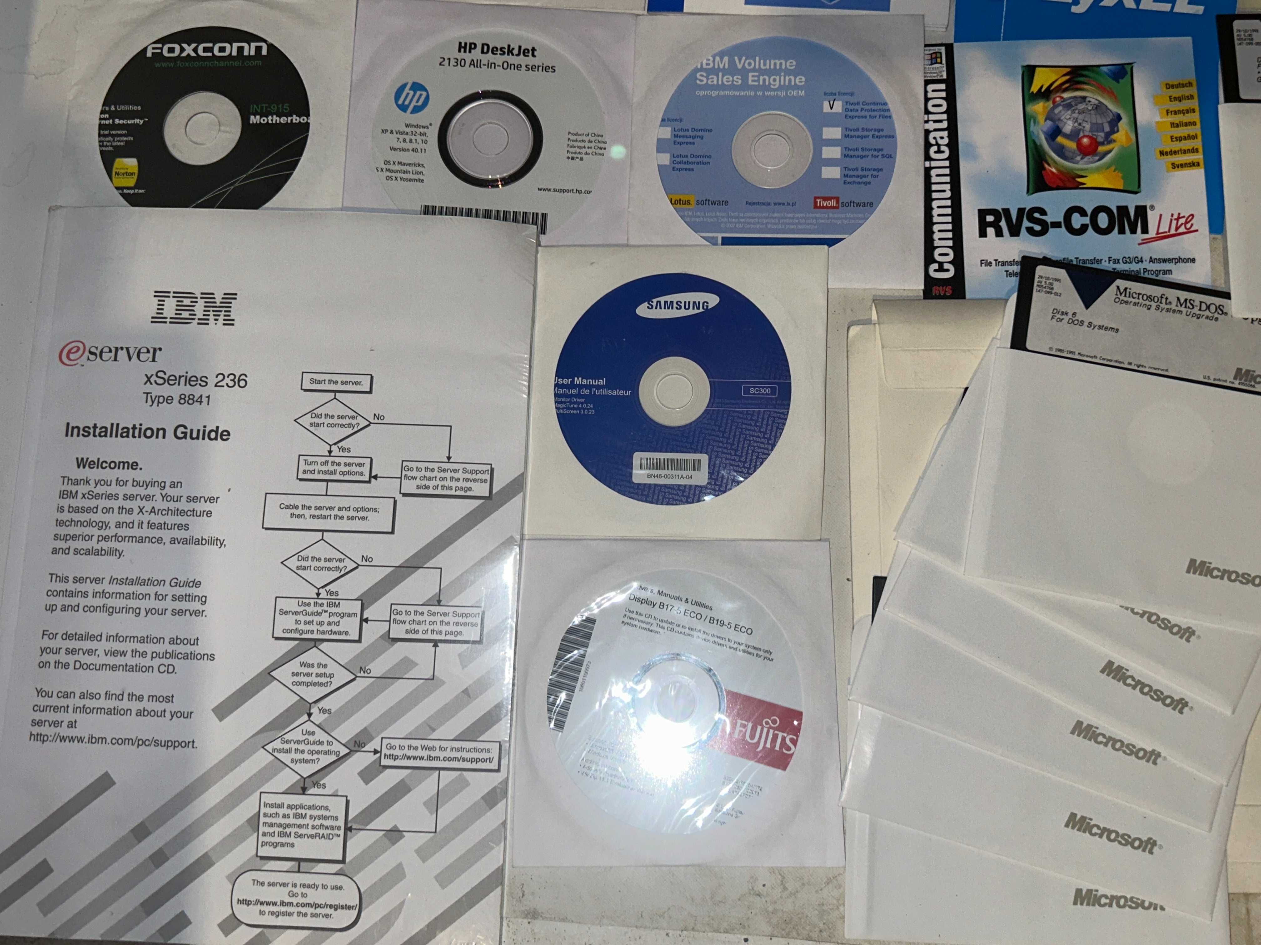 Płyty,instrukcje,dyski MS-DOS,Gigabyte,NTT,Samsung,IBM