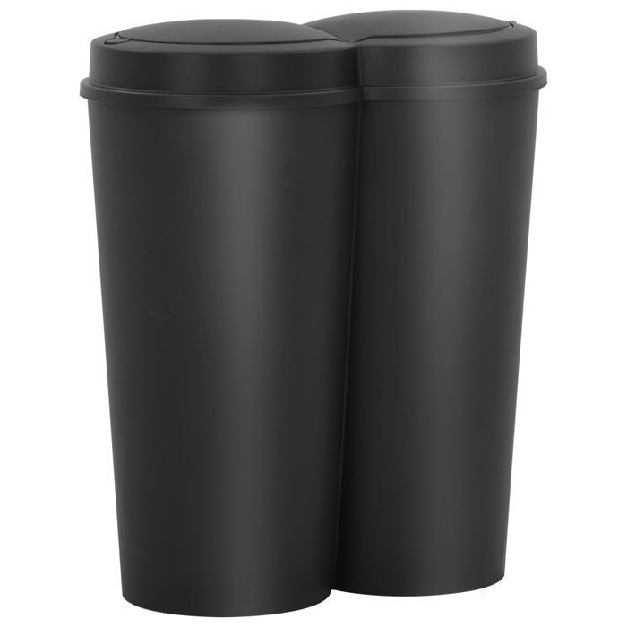 Podwójny Kosz Na Śmieci, Czarny, 50 L