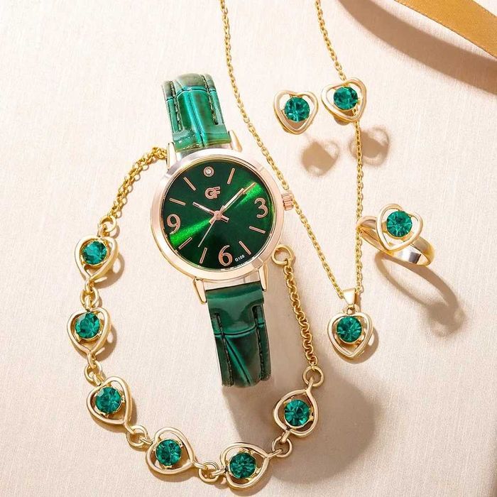 Relógio, colar, pulseira, anel brinco