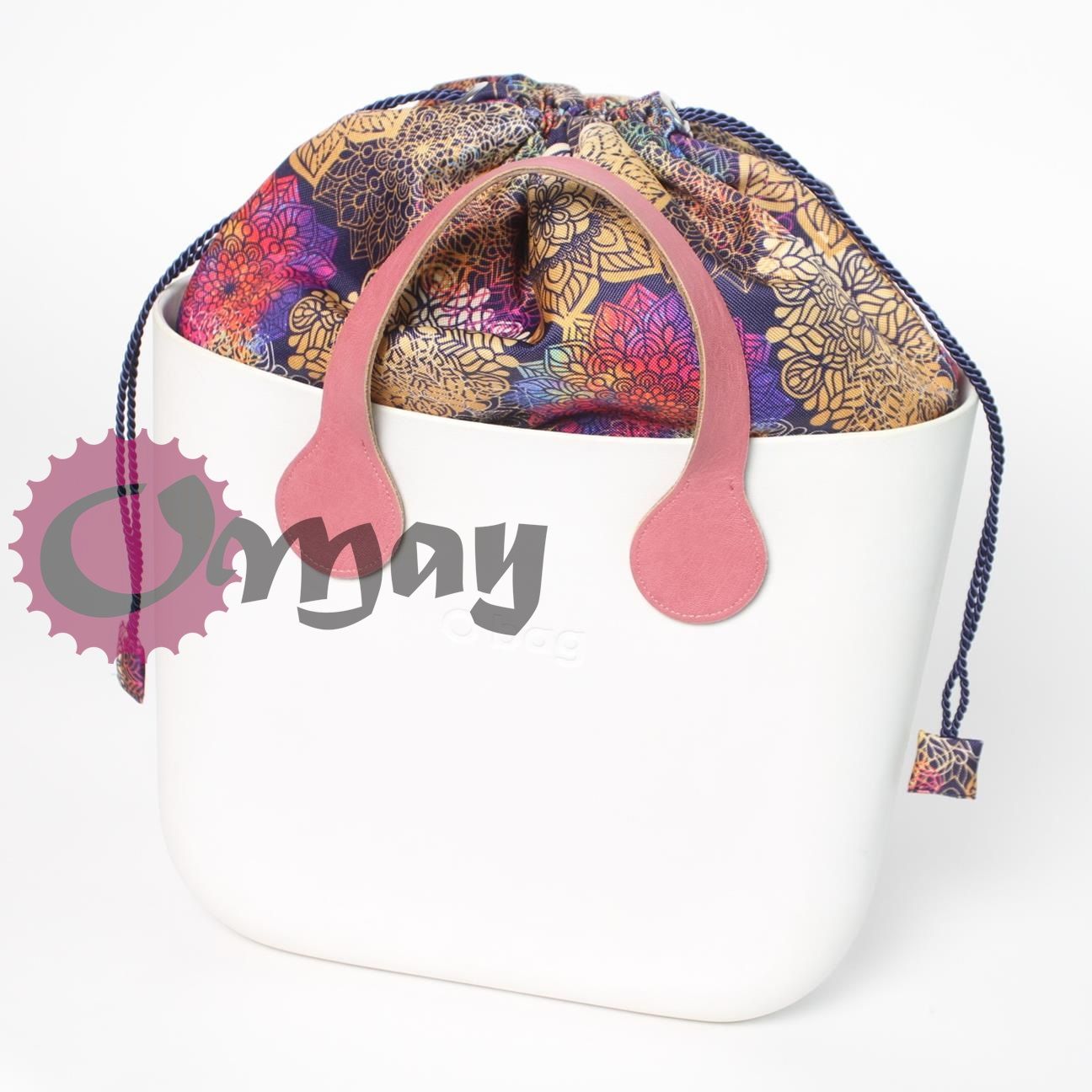Granatowy organizer do OBAG MINI worek mandale złote 2 kieszenie OMAY