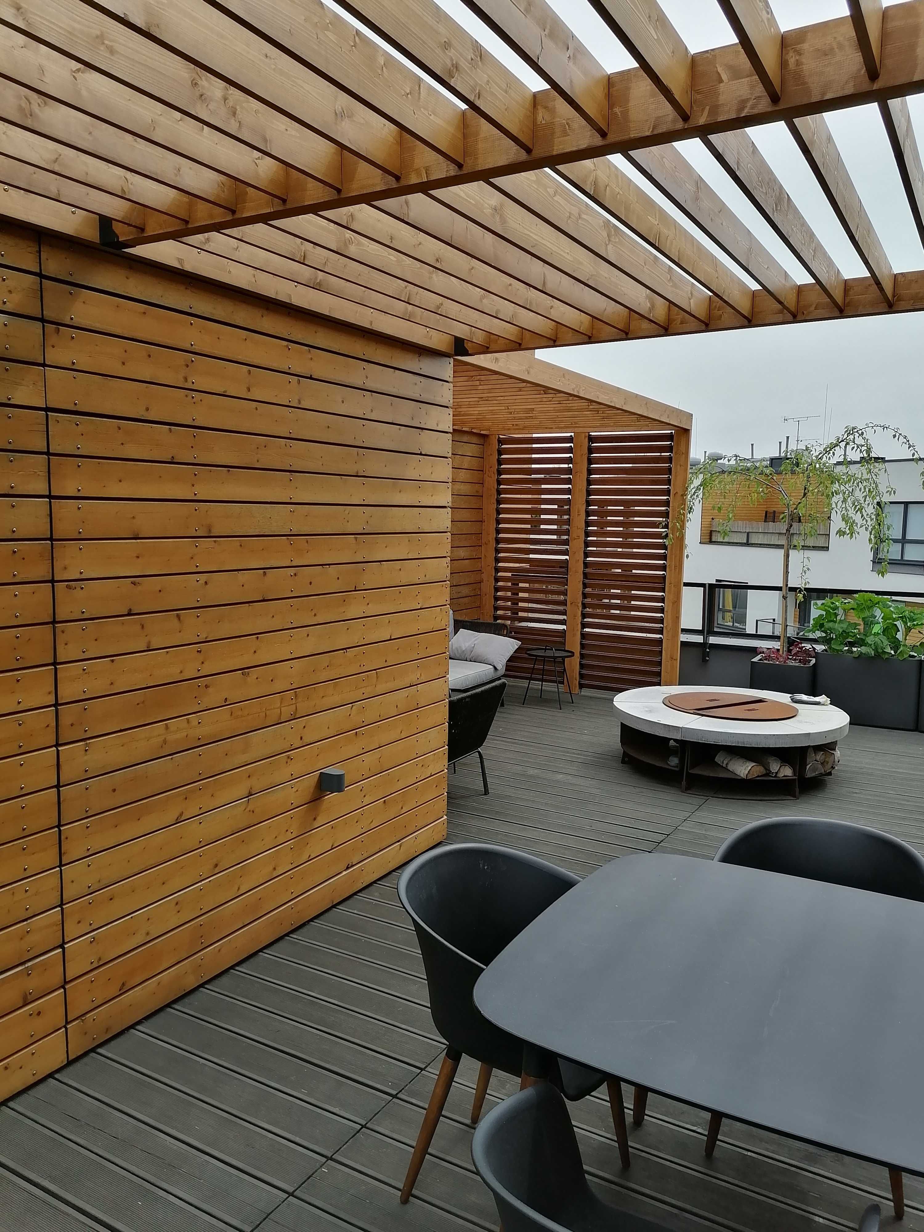 drewniana pergola na wymiar, poliwęglan lity komorowy, taras, wiata
