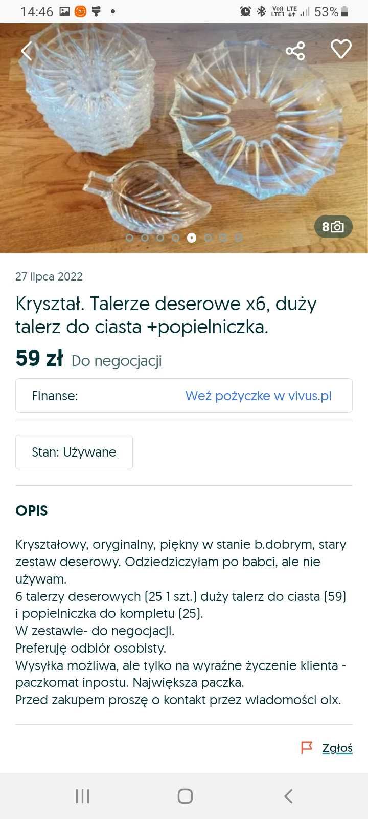 Kryształowy zestaw deserowy