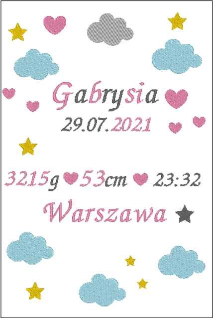 Haftowana metryczka dla dziecka