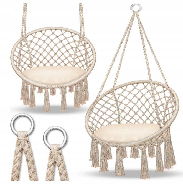 Fotel wiszący beżowy 200kg