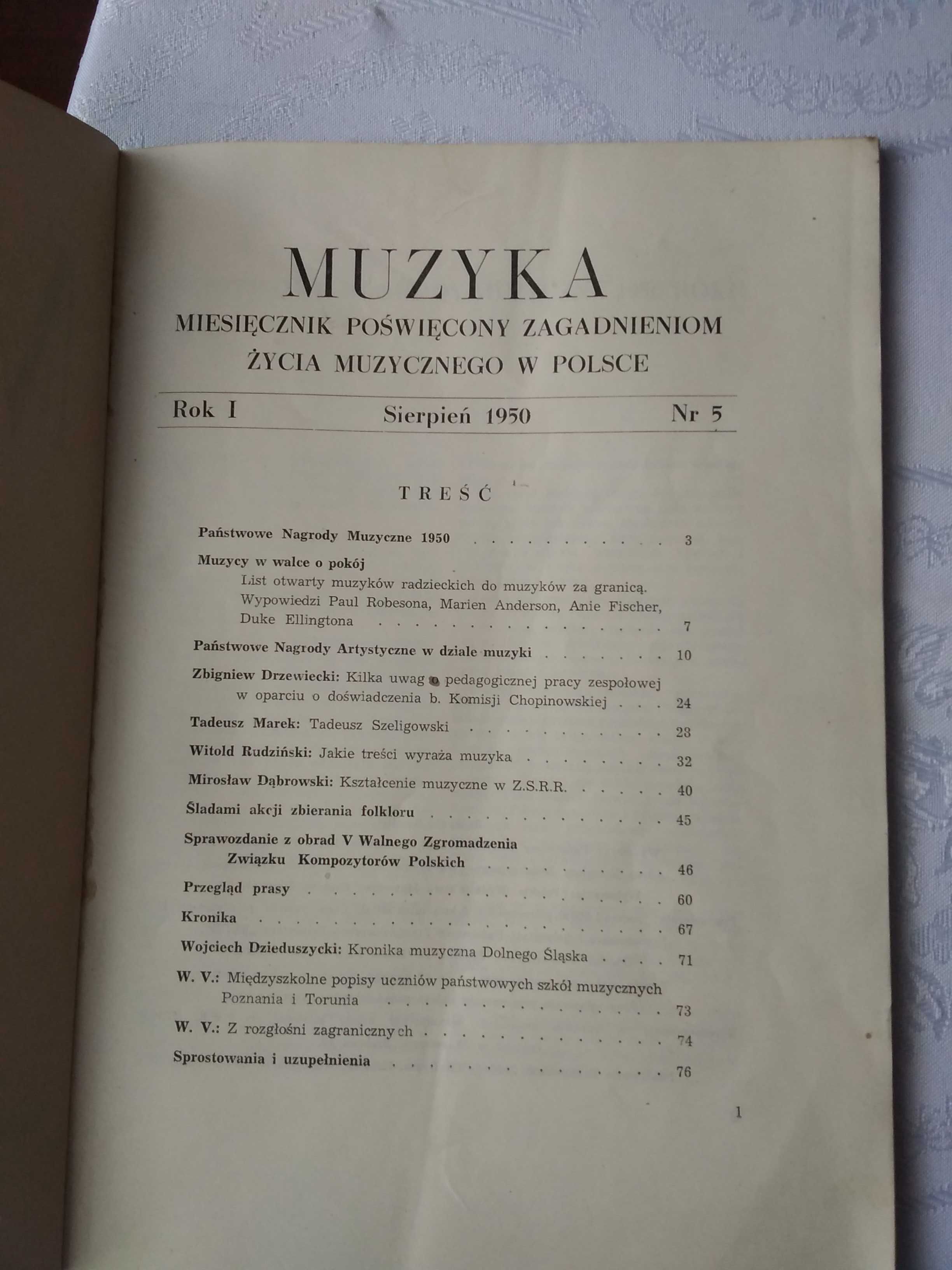 Muzyka czasopismo nr 5 z 1950