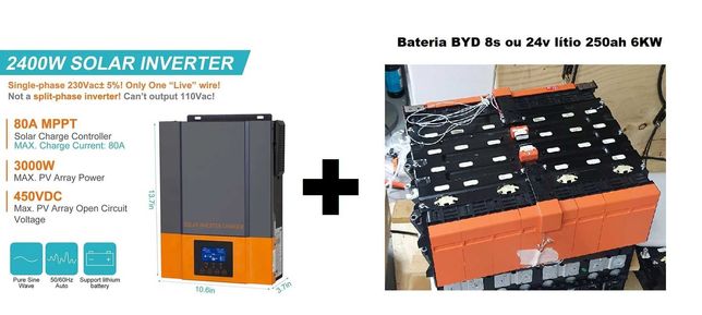 Pack 24v da BYD baterias 250ah 6kw + inversor/mppt 2400w bms oferta