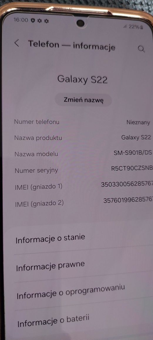 Samsung  Galaxy S22 stan idealny