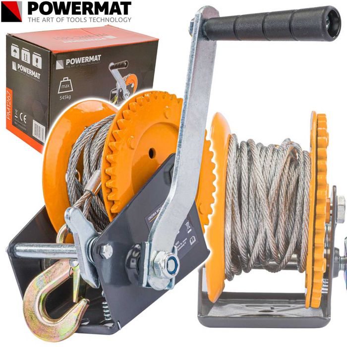POWERMAT Linowa Wciągarka Wyciągarka Korbowa Ręczna 545kg 10m PM1267